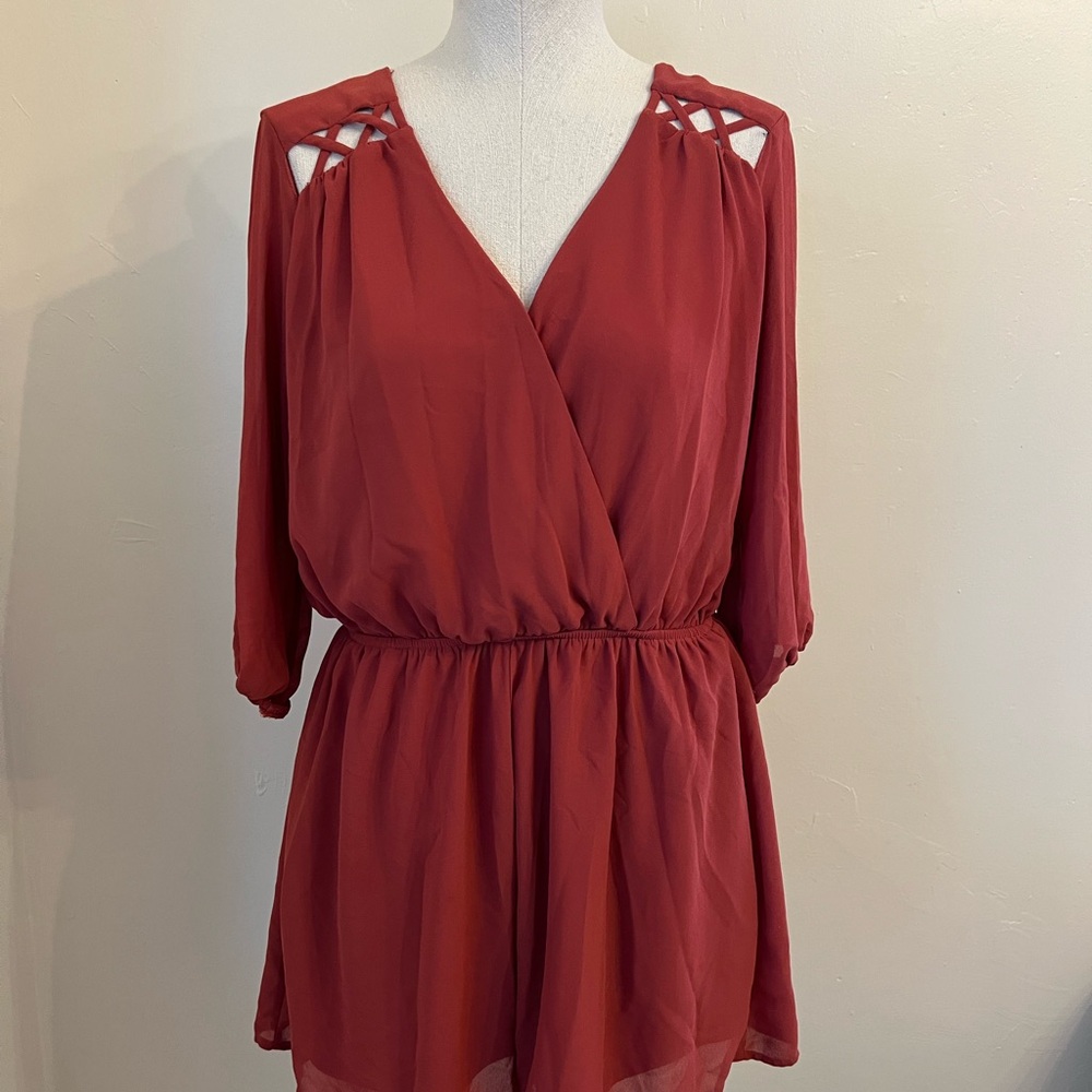 Elegant Red V-Neck Romper
